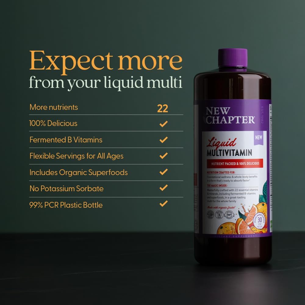 New Chapter Liquid Multivitamin + Mineral Supplement - Whole-Body Support for Adults, Teens & Kids 2+* - 22 Essential Vitamins & Minerals - Ready to Absorb Faster - Mixed Berry Flavored - 30 oz