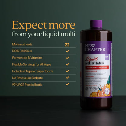 New Chapter Liquid Multivitamin + Mineral Supplement - Whole-Body Support for Adults, Teens & Kids 2+* - 22 Essential Vitamins & Minerals - Ready to Absorb Faster - Orange Mango Flavored - 30 oz