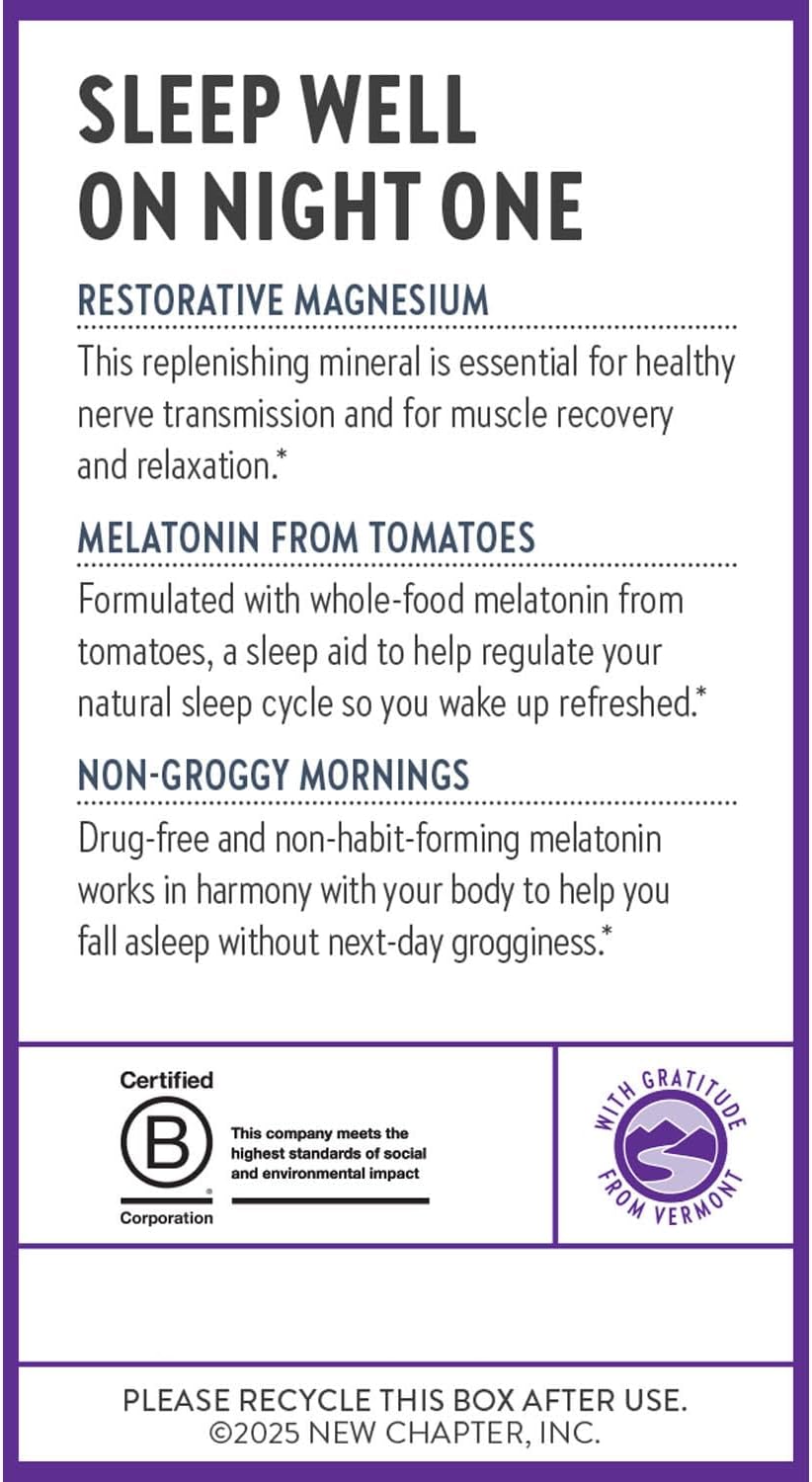 New Chapter Magnesium + Plant-Based Melatonin Supplement, with 2.5X Better Absorption Magnesium Glycinate & Non-GMO Melatonin 1 mg from Tomato – Sleep Aid & Muscle Relaxation* - 60 Tablets
