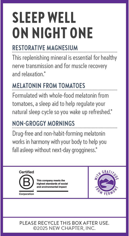 New Chapter Magnesium + Plant-Based Melatonin Supplement, with 2.5X Better Absorption Magnesium Glycinate & Non-GMO Melatonin 1 mg from Tomato – Sleep Aid & Muscle Relaxation* - 60 Tablets