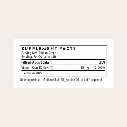 THORNE - Vitamin K2 - Concentrated Vitamin K2 (as MK-4) Liquid Supplement - Supports Bone, Heart & and Blood Vessel Health* - Third-Party Certified - Gluten, Dairy & Soy-Free - 1 Fl Oz