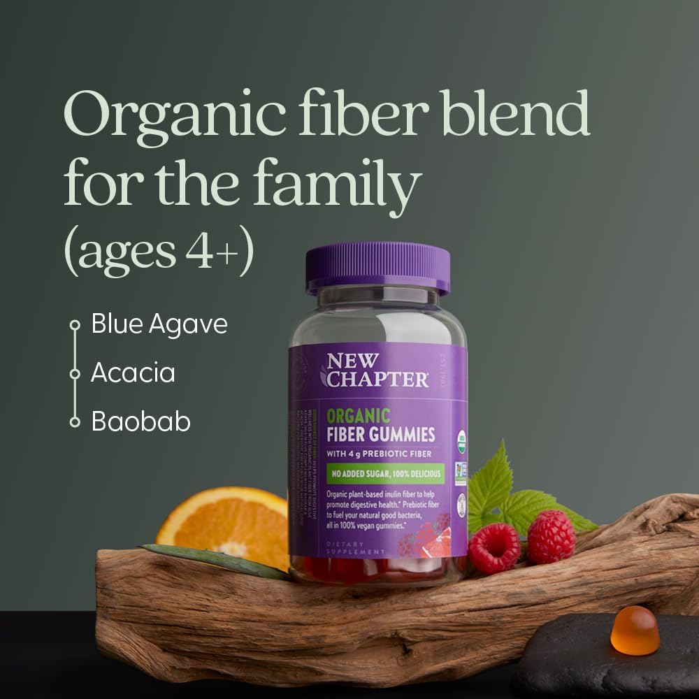 New Chapter Organic Fiber Gummies - Prebiotic Fiber for Digestive & Gut Health Support* - No Added Sugar - USDA Organic, Non-GMO & Vegetarian - 60 Gummies