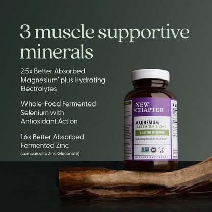New Chapter Magnesium + Selenium & Zinc Tablets - Bone Health & Muscle Support Supplement* - Supports Electrolyte Balance* - Vegan, Gluten Free, Non-GMO & Kosher - 30 Tablets