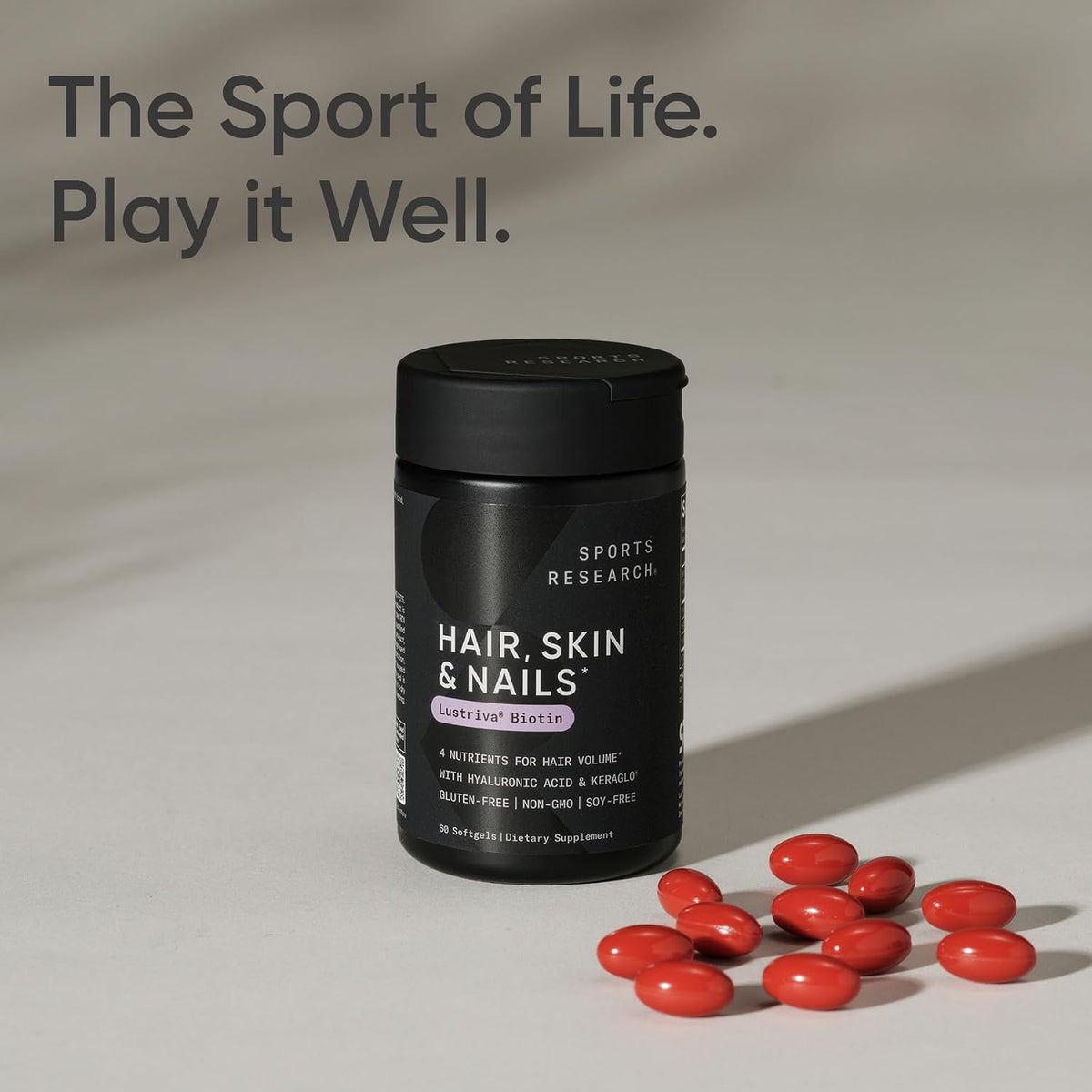 Sports Research® Hair, Skin & Nails Complex, 60 Softgels | Supports Hair Volume, Glowing Skin & Strong Nails - w/Lustriva® Biotin, Collagen, Hyaluronic Acid & KeraGLO® Keratin
