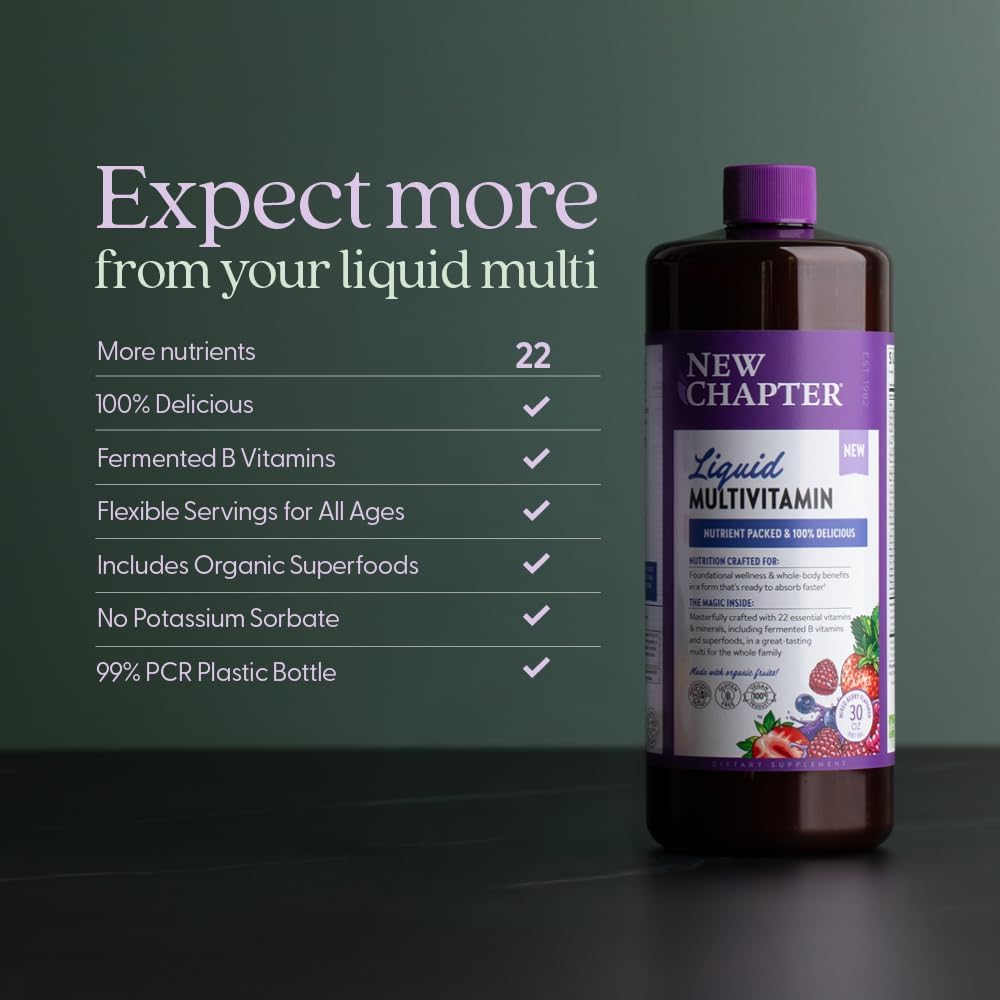 New Chapter Liquid Multivitamin + Mineral Supplement - Whole-Body Support for Adults, Teens & Kids 2+* - 22 Essential Vitamins & Minerals - Ready to Absorb Faster - Mixed Berry Flavored - 30 oz
