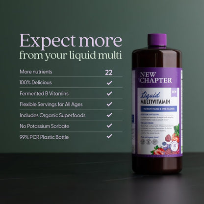 New Chapter Liquid Multivitamin + Mineral Supplement - Whole-Body Support for Adults, Teens & Kids 2+* - 22 Essential Vitamins & Minerals - Ready to Absorb Faster - Mixed Berry Flavored - 30 oz