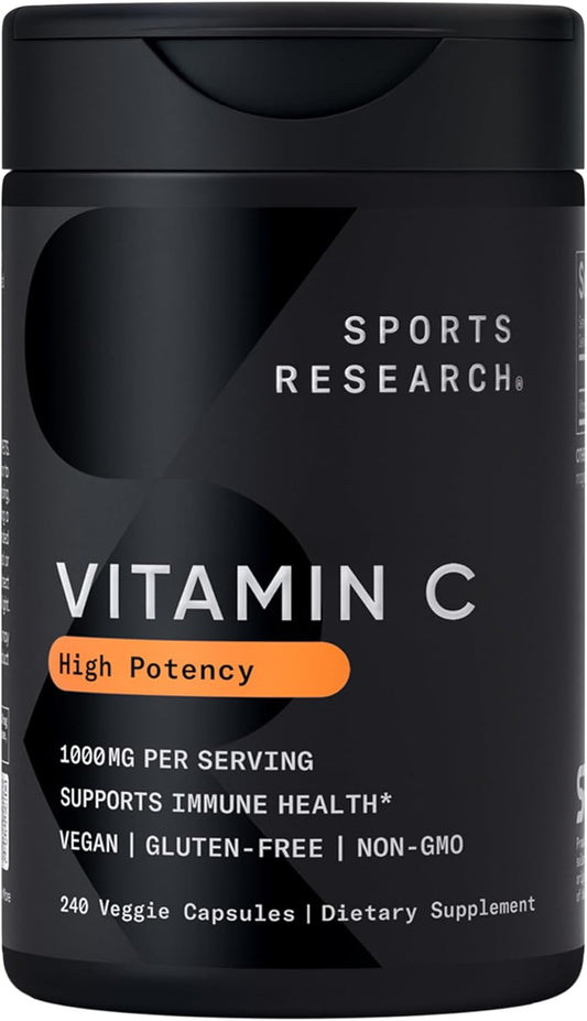 Sports Research® High Potency Vitamin C 1000mg, 240 Count Veggie Capsules | Antioxidant Activity & Immune Support | Ascorbic Acid Vitamin C | Non-GMO Verified & Gluten Free - 240 Servings