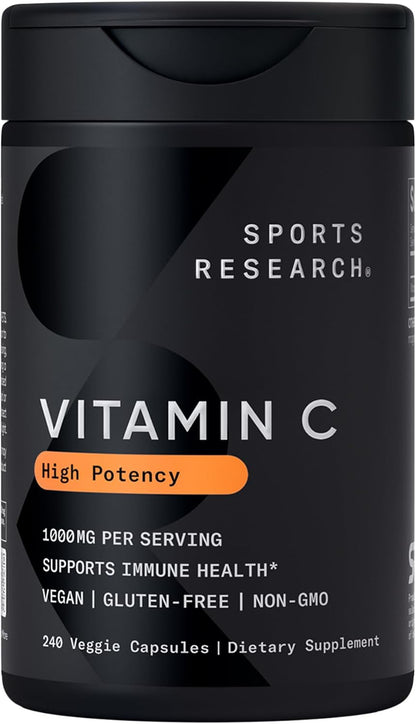 Sports Research® Vitamin C Sugar-Free Gummies 500mg, 60 Count | Immune Support & Antioxidant Gummies | Sugar Free, Vegan, Gelatin Free, Non-GMO