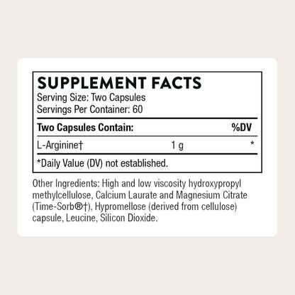 THORNE - L-Arginine - Sustained-Release - Supports Heart Health, Nitric Oxide Production, Exercise Capacity & Optimal Blood Flow* - Third-Party Certified - Gluten, Dairy & Soy-Free - 120 Capsules