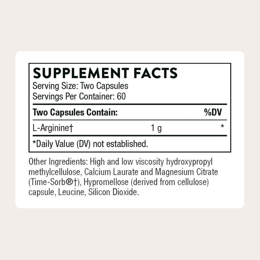 THORNE - L-Arginine - Sustained-Release - Supports Heart Health, Nitric Oxide Production, Exercise Capacity & Optimal Blood Flow* - Third-Party Certified - Gluten, Dairy & Soy-Free - 120 Capsules