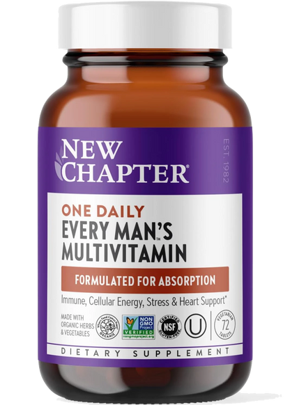 New Chapter Men’s Multivitamin, B6, Extra B12, D3, Vitamin C & Zinc, Immune, Heart, Cellular Energy, and Brain Health, Gentle on The Stomach, One Daily, Non-GMO, Gluten-Fre