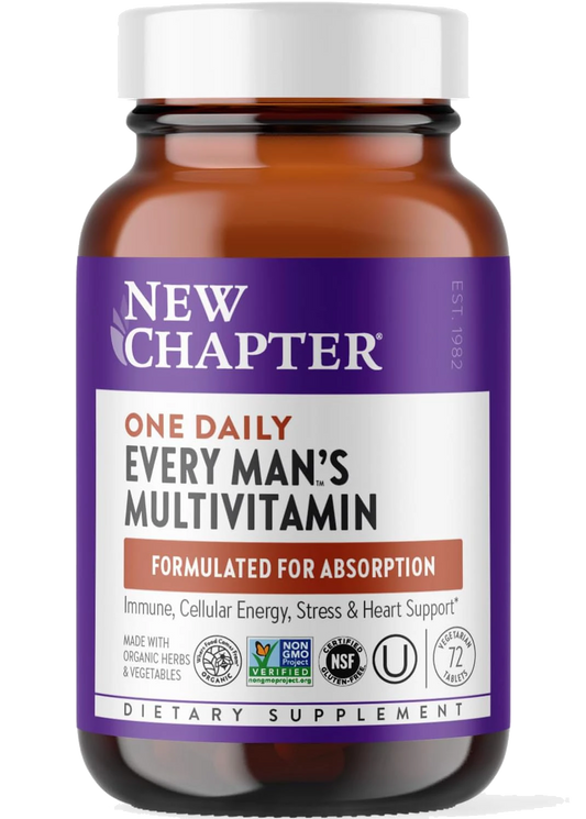 New Chapter Men’s Multivitamin, B6, Extra B12, D3, Vitamin C & Zinc, Immune, Heart, Cellular Energy, and Brain Health, Gentle on The Stomach, One Daily, Non-GMO, Gluten-Fre
