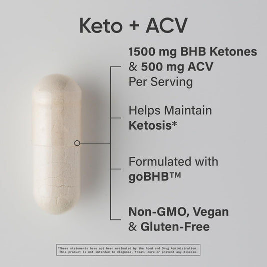 Sports Research® Keto Plus Apple Cider Vinegar, 120 Veggie Capsules | Diet Support with 500mg of ACV & 1500mg goBHB® Exogenous Ketones - Gluten Free & Keto Certified