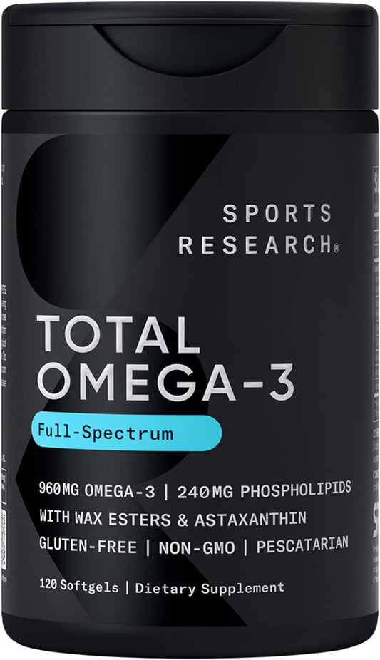 Sports Research® Total Omega-3 Fish Oil 2200mg w/Astaxanthin, 120 Count | Made from Antarctic Krill w/Astaxanthin, Wild Sockeye Salmon & Alaska Pollock - 960mg of EPA & DHA - 60 Servings