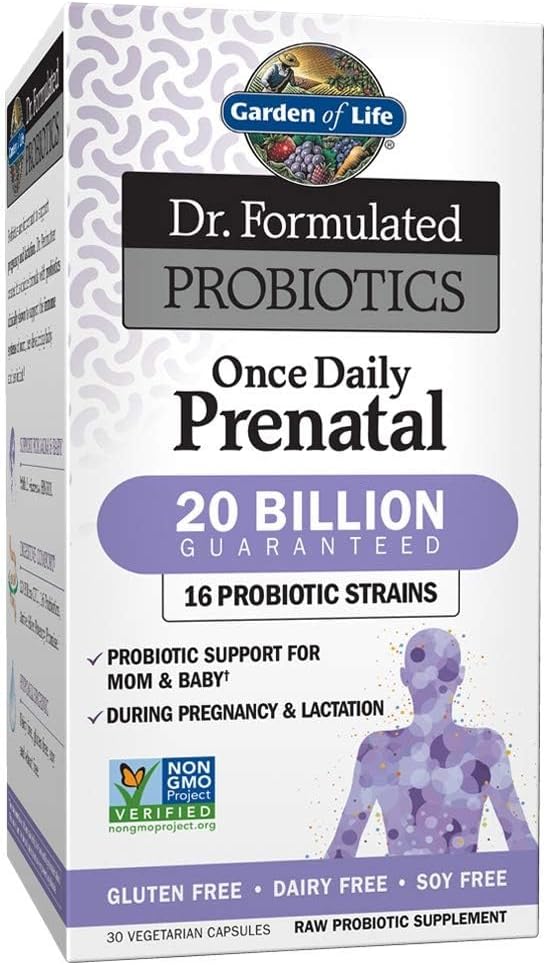 Garden of Life Dr. Formulated Probiotics Once Daily Prenatal - 20 Billion CFU - Dietary Supplement for Mom & Baby - Shelf Stable - 30 Vegetarian Capsules