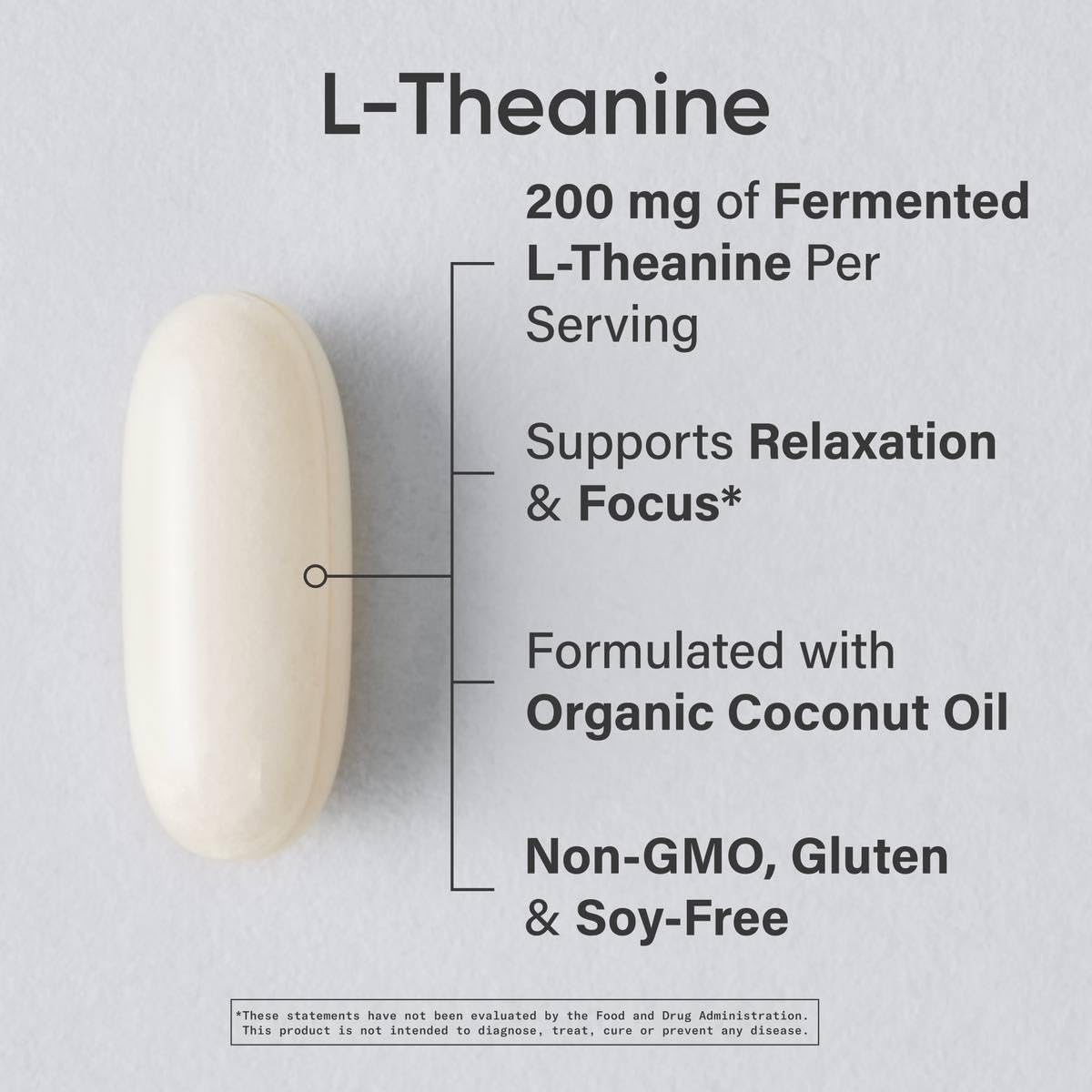 Sports Research® L-Theanine 200mg with Suntheanine®, 60 Softgels | Double Strength Relaxation, Focus & Mood Support - Made w/ Organic Coconut Oil | Non-GMO, Gluten-Free, 60 Servings