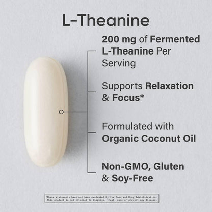 Sports Research® L-Theanine 200mg with Suntheanine®, 60 Softgels | Double Strength Relaxation, Focus & Mood Support - Made w/ Organic Coconut Oil | Non-GMO, Gluten-Free, 60 Servings