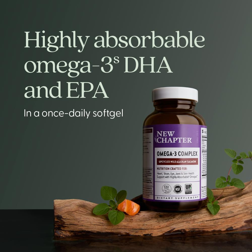New Chapter Omega-3 Complex, 1000mg Softgels, Fish Oil Supplement Wild Alaskan Salmon for Heart, Brain, Eye, Joint & Skin Health Support - 30 Count