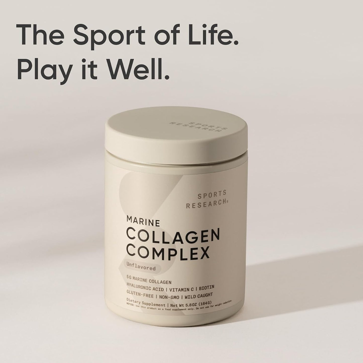 Sports Research® Collagen Beauty Complex - 30 Servings (Unflavored) | 5g Marine Collagen Peptides with Hyaluronic Acid, Vitamin C + Biotin | Skin & Joint Health | Pescatarian Freindly, Non-GMO