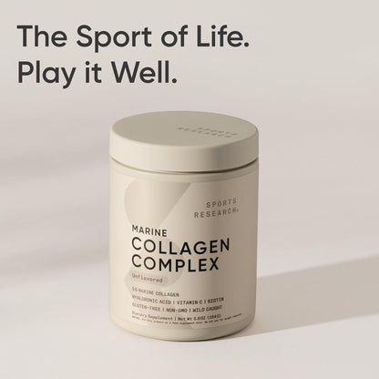 Sports Research® Collagen Beauty Complex - 30 Servings (Unflavored) | 5g Marine Collagen Peptides with Hyaluronic Acid, Vitamin C + Biotin | Skin & Joint Health | Pescatarian Freindly, Non-GMO