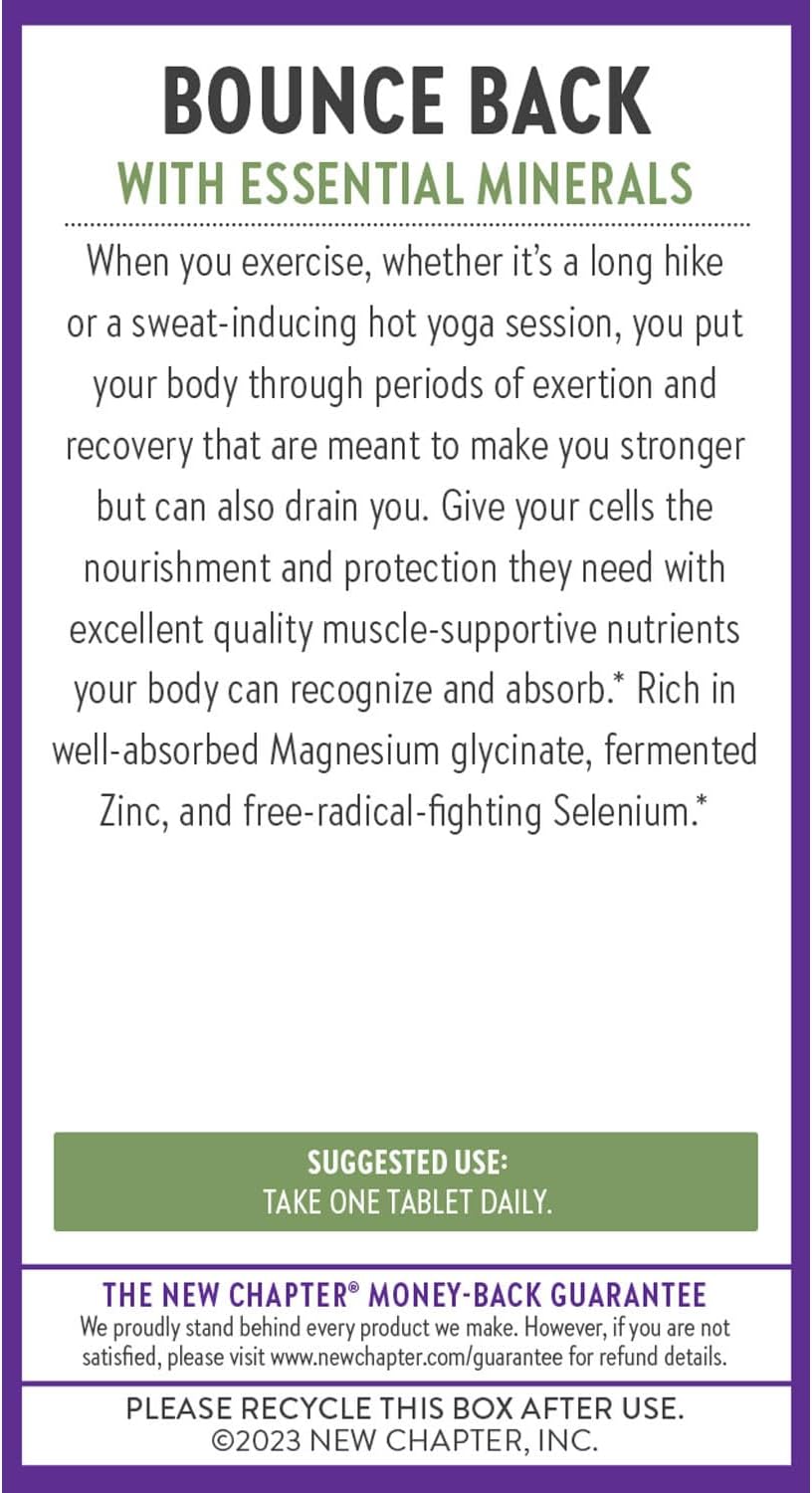 New Chapter Magnesium + Selenium & Zinc Tablets - Bone Health & Muscle Support Supplement* - Supports Electrolyte Balance* - Vegan, Gluten Free, Non-GMO & Kosher - 30 Tablets