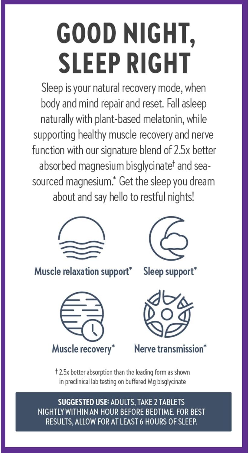 New Chapter Magnesium + Plant-Based Melatonin Supplement, with 2.5X Better Absorption Magnesium Glycinate & Non-GMO Melatonin 1 mg from Tomato – Sleep Aid & Muscle Relaxation* - 60 Tablets