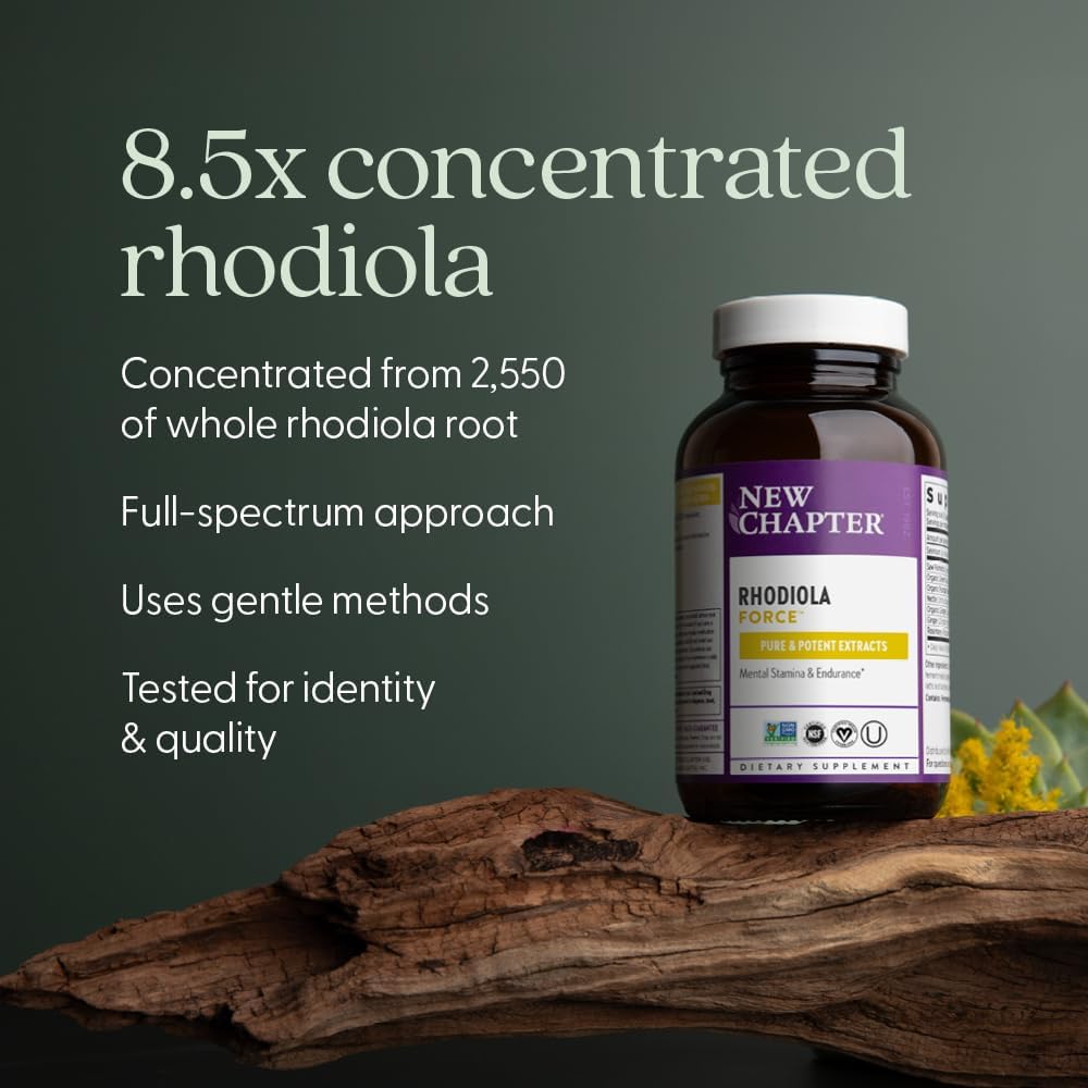 New Chapter Rhodiola Force 300mg with Potent Vegan Rhodiola for Mental Focus & Stamina, Endurance + Mood Support + Stress Adaptogen + Non-GMO Ingredients - 30 Count