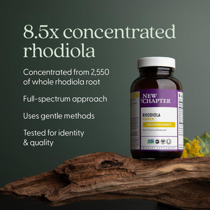 New Chapter Rhodiola Force 300mg with Potent Vegan Rhodiola for Mental Focus & Stamina, Endurance + Mood Support + Stress Adaptogen + Non-GMO Ingredients - 30 Count