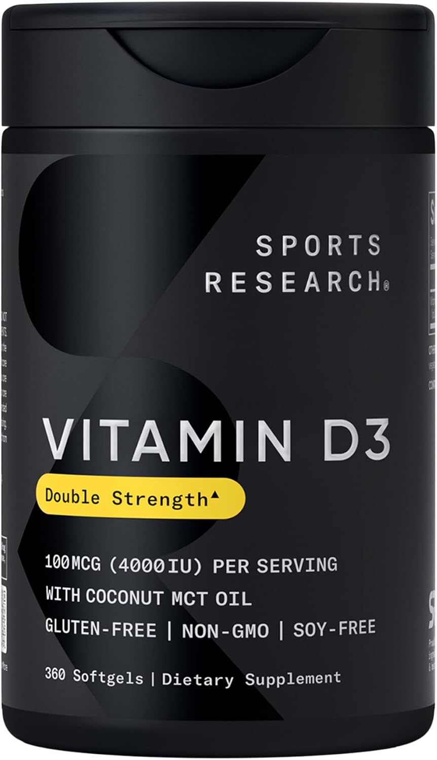 Sports Research® Vitamin D3 2000iu/50mcg with Coconut Oil, 360 Softgels | Double Strength Vitamin D Supplement | Immune, Bone, Mood Support | Non-GMO, Soy Free - 360 Servings