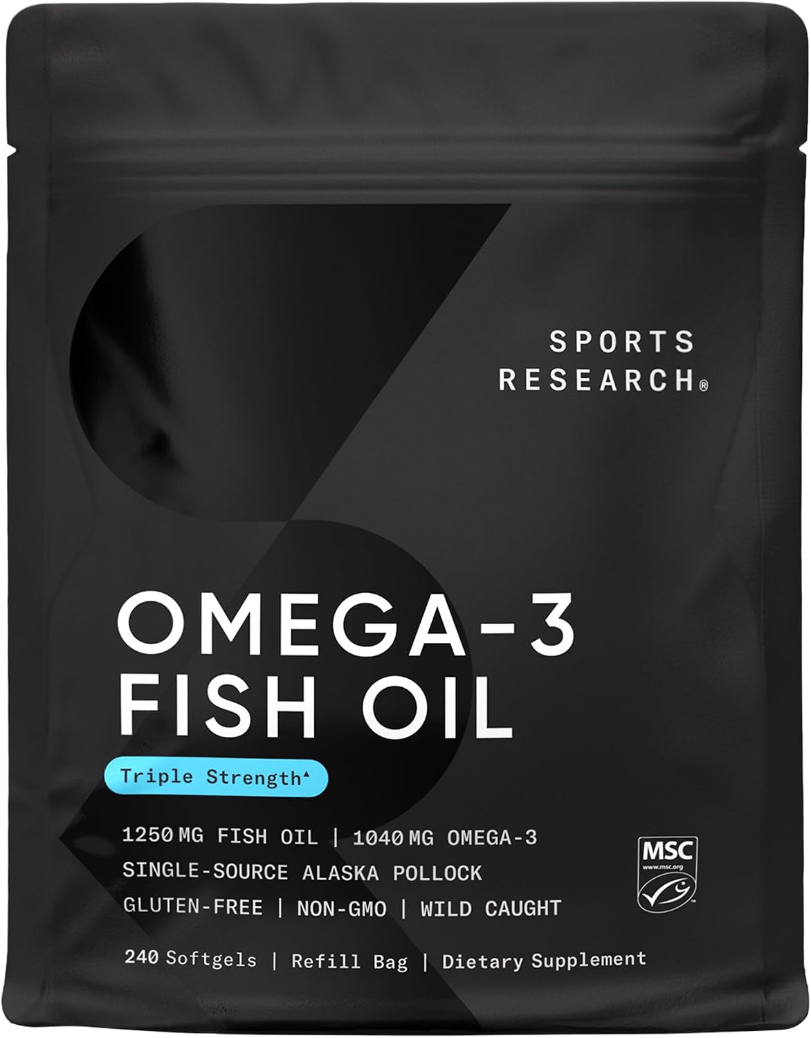 Sports Research® Omega-3 Fish Oil 1250mg from Wild Alaska Pollock, 30 Count | Always Fresh Never Fishy | 690mg EPA 260mg DHA per Softgel · Heart & Brain Health* · MSC Certified Sustainable - 30 Servings