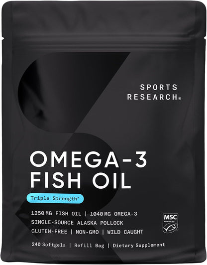 Sports Research® Omega-3 Fish Oil Minis from Wild Alaska Pollock, 120 Count | Easy to Swallow Mini-Softgel, Always Fresh Never Fishy, 345mg EPA 130mg DHA per Softgel, MSC Certified Sustainable, Non-GMO