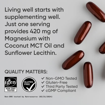 Sports Research® Magnesium Oxide 420mg w/Coconut MCT Oil, 90 Softgels | Biolipid Magnesium Supplement for Muscle, Nerve, & Bone Support* - Gluten-Free, Non-GMO - 90 Softgels