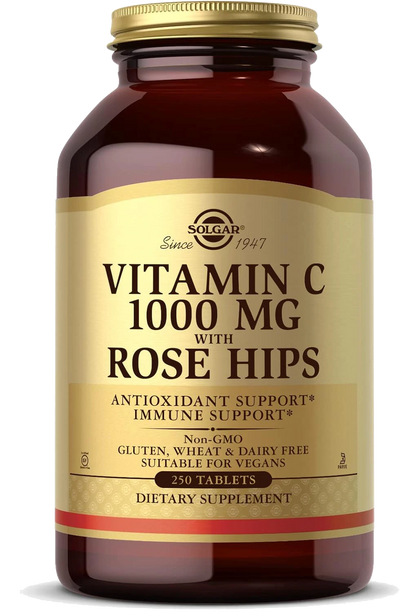 Solgar Vitamin C 1000 mg with Rose Hips, 250 Tablets - Antioxidant & Immune Support - Overall Health - Supports Healthy Skin & Joints - Non-GMO, Vegan and Kosher - 250 Servings