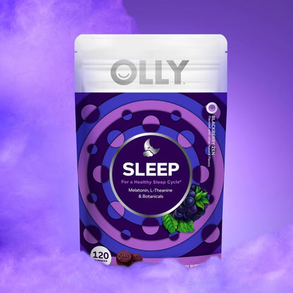 OLLY Sleep Gummies for Adults, 3 mg Melatonin Gummies with L-Theanine, Sleep Support for Restful Sleep*, Non-Habit Forming Sleep Support*, Blackberry Zen, Gluten Free, 60 Count