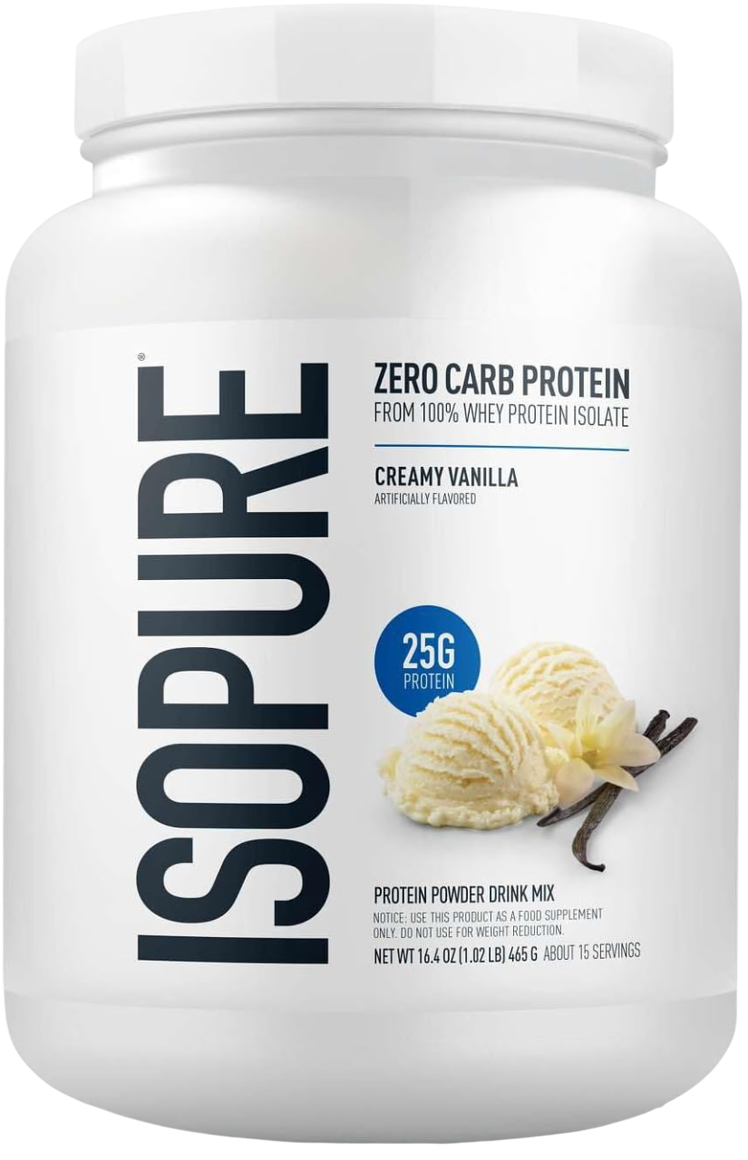 Isopure Zero Carb 100% Pure Whey Isolate Protein Powder, Lactose Free, Gluten Free, with Vitamins, Creamy Vanilla, 25g Protein Per Serving,