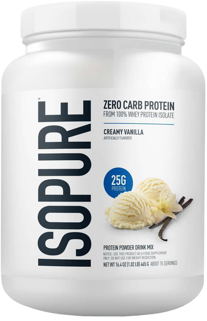 Isopure Zero Carb 100% Pure Whey Isolate Protein Powder, Lactose Free, Gluten Free, with Vitamins, Creamy Vanilla, 25g Protein Per Serving,