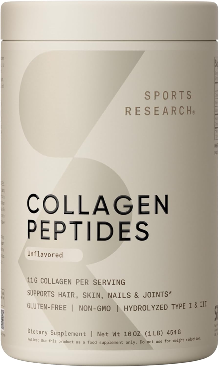 Sports Research® Collagen Peptides Protein Powder 16oz (Unflavored) | 11g Grass-Fed Collagen per Scoop · Hair, Skin & Joint Support · Easy to Mix in Coffee & Shakes - 41 Servings