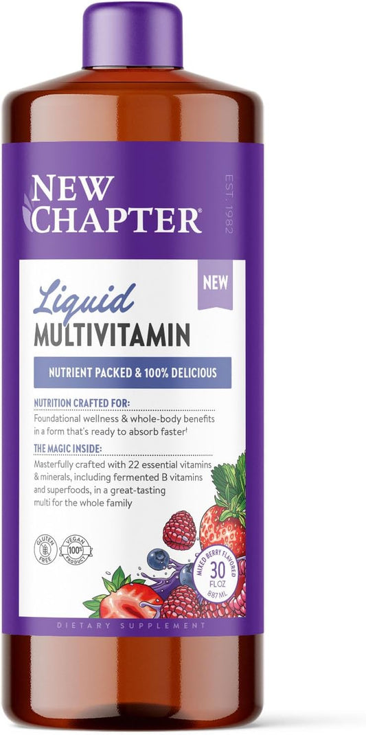New Chapter Liquid Multivitamin + Mineral Supplement - Whole-Body Support for Adults, Teens & Kids 2+* - 22 Essential Vitamins & Minerals - Ready to Absorb Faster - Mixed Berry Flavored - 30 oz