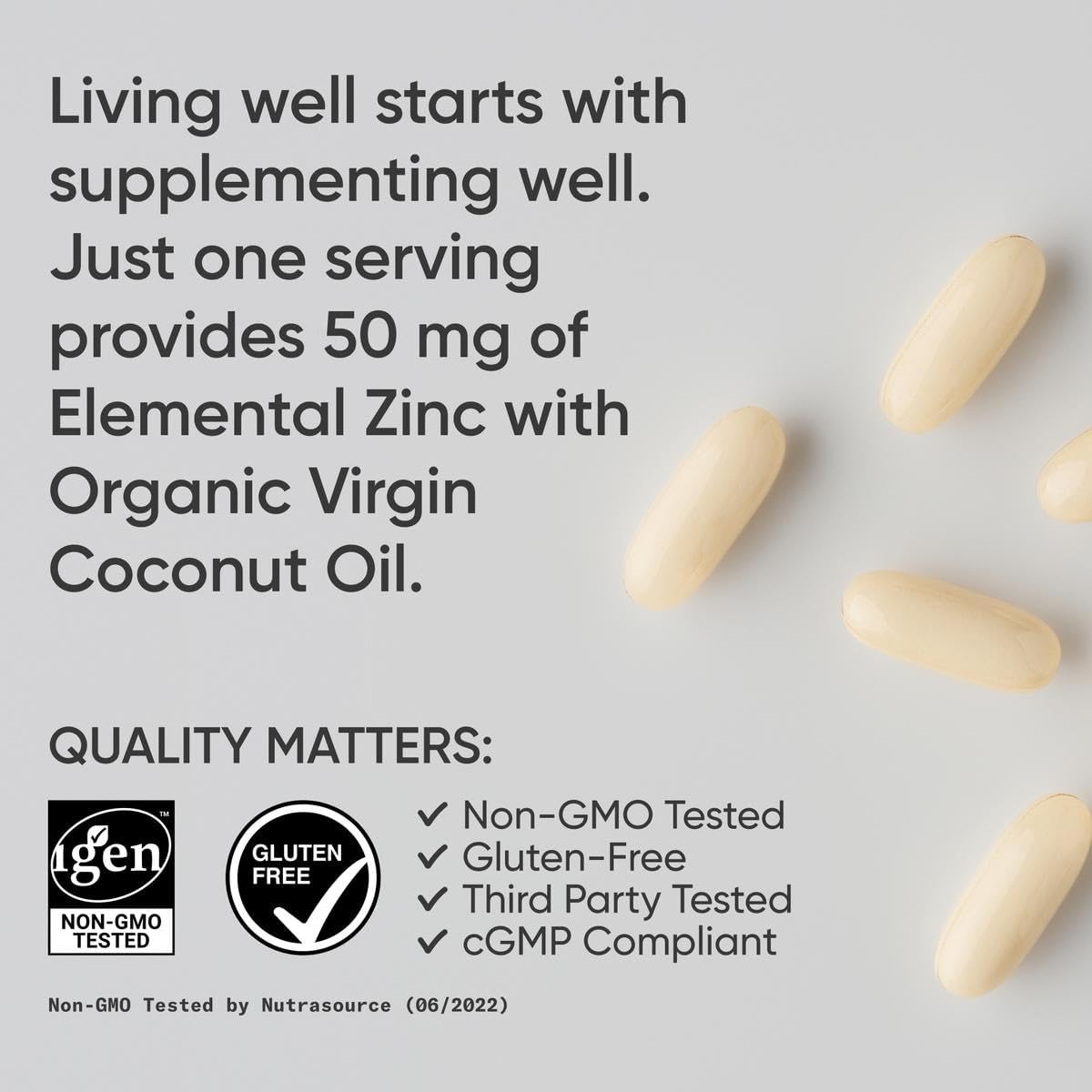 Sports Research® Zinc Picolinate 50mg w/Organic Coconut Oil, 60 Softgels | High Potency Zinc Supplement for Healthy Immune & Enzyme Function - Non-GMO Tested & Gluten-Free, 60 Servings