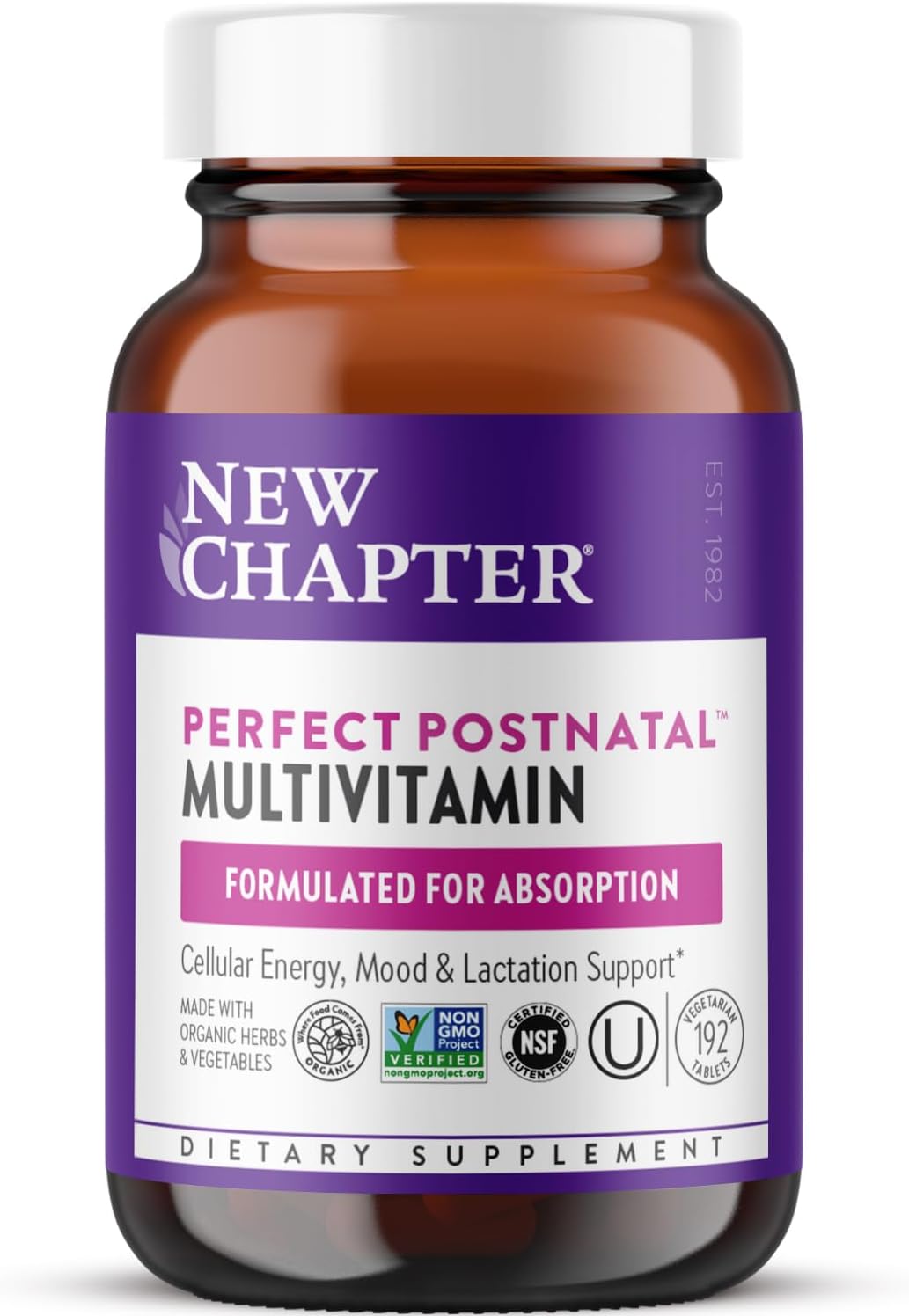 New Chapter, Postnatal Vitamins Lactation Supplement, Complete Multivitamin with Fermented Vitamin D3 + B Vitamins, Made with Organic Vegetables & Herbs, Non-GMO Ingredients, 96 Count