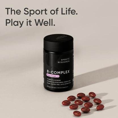 Sports Research® Vitamin B-Complex, 60 Count Plantgels™ | Full Spectrum of B Vitamins with Methylated B12 & Folate - Gluten Free · Plant-Based · Non-GMO · Vegan-Friendly Formula
