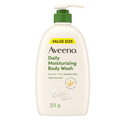Aveeno Daily Moisturizing Body Wash for Dry & Sensitive Skin + Prebiotic Oat, Body Wash Gently Cleanses & Nourishes Dry Skin, Lightly Scented, Dye- & Paraben-Free, 18/33 fl. oz