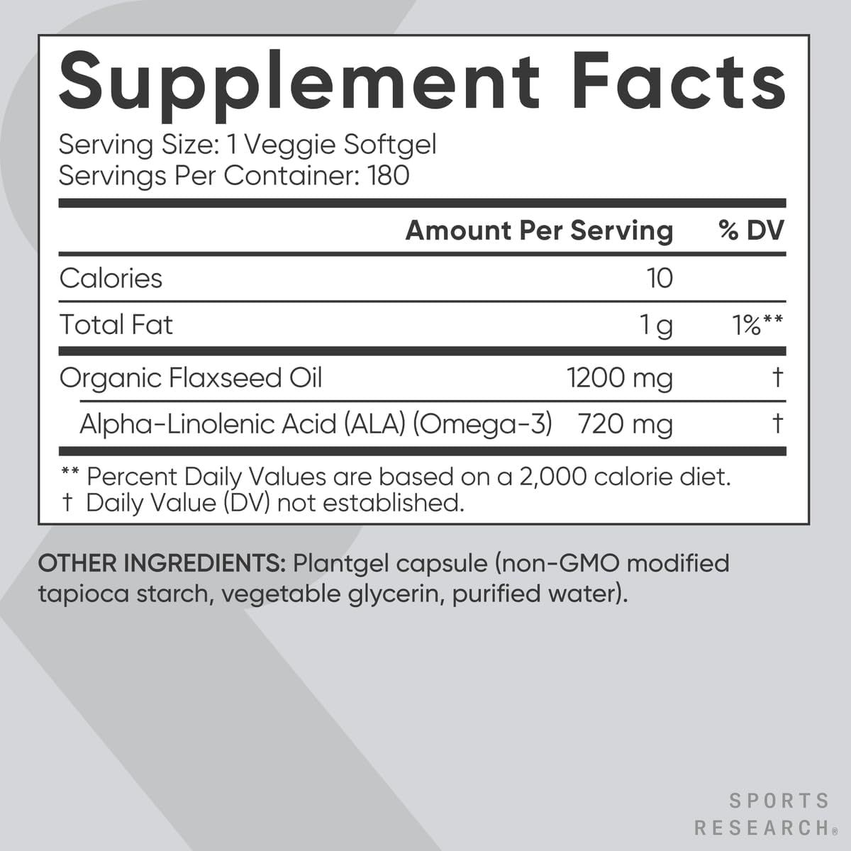 Sports Research® Vegan Flaxseed Oil 1200mg, 180 Plantgels™ | Herbal Supplement with Plant-Based ALA Omega 3 - Vegan Certified & Non-GMO Verified - Gluten, Soy & Carrageenan Free
