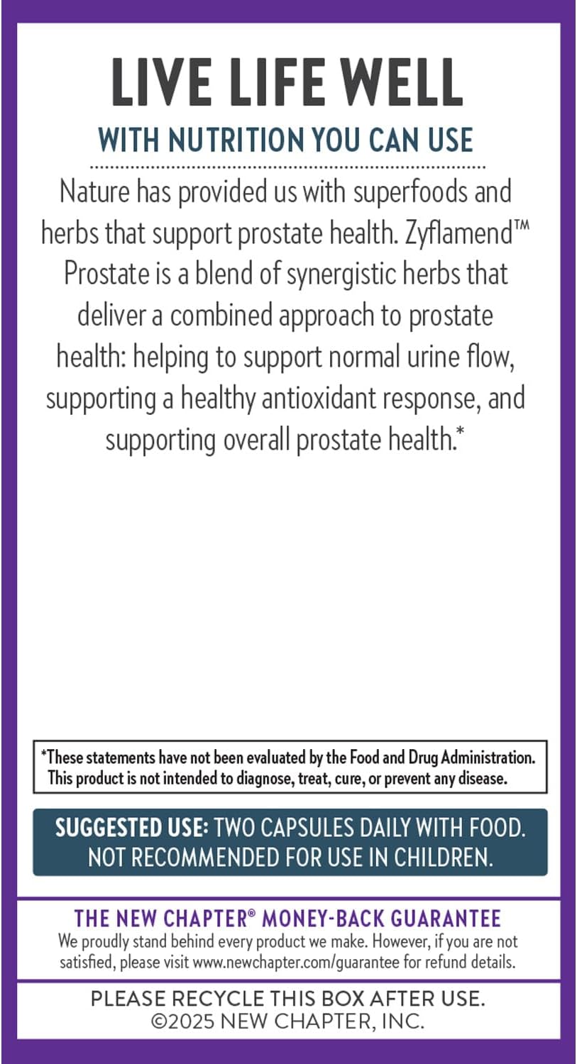 New Chapter Prostate Supplement Zyflamend Prostate with Saw Palmetto + Pumpkin Seed Oil + Turmeric for Prostate Health Vegetarian Capsule, 60 Count