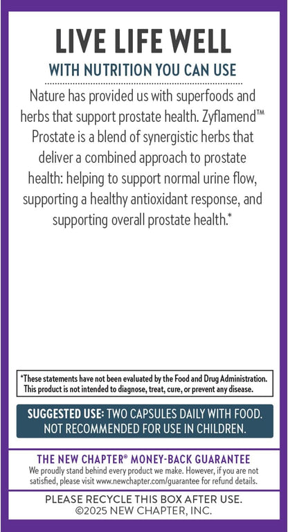 New Chapter Prostate Supplement Zyflamend Prostate with Saw Palmetto + Pumpkin Seed Oil + Turmeric for Prostate Health Vegetarian Capsule, 60 Count