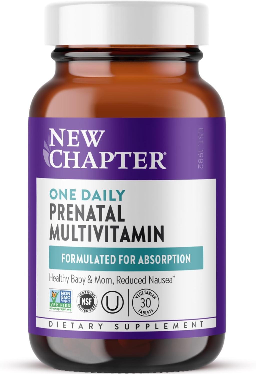 New Chapter Prenatal Vitamins, One Daily Prenatal Multivitamin with Methylfolate + Choline for Healthy Mom & Baby, Gluten Free & Non-GMO, 30 Count