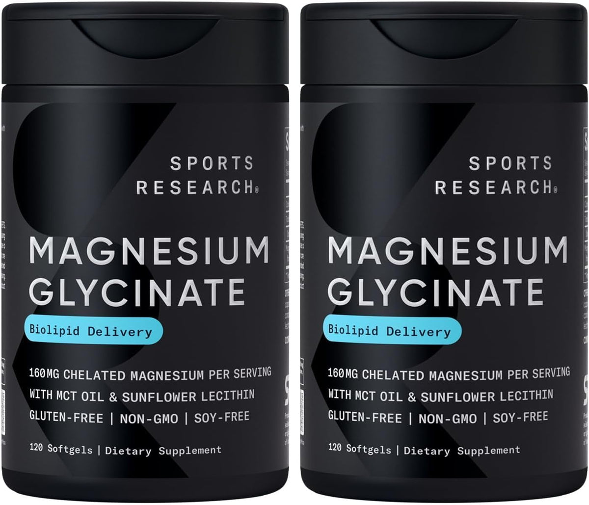 Sports Research® Magnesium Glycinate 160mg, 90 Veggie Capules | 1441mg Cheletated Magnesium per Serving | Gentle on the Stomach | Non-GMO, Soy Free, Essential Mineral