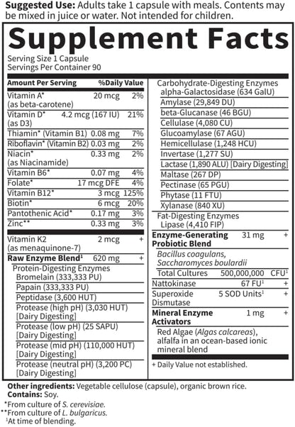 Garden of Life 22 Digestive Enzymes for Women 50 & Over with Bromelain, Papain & Lactase plus Probiotics & Vitamins B12, Biotin & Zinc – RAW Enzymes – Non-GMO, Gluten-Free, Vegetarian, 90 capsules