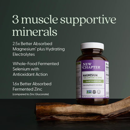 New Chapter Magnesium + Selenium & Zinc Tablets - Bone Health & Muscle Support Supplement* - Supports Electrolyte Balance* - Vegan, Gluten Free, Non-GMO & Kosher - 30 Tablets