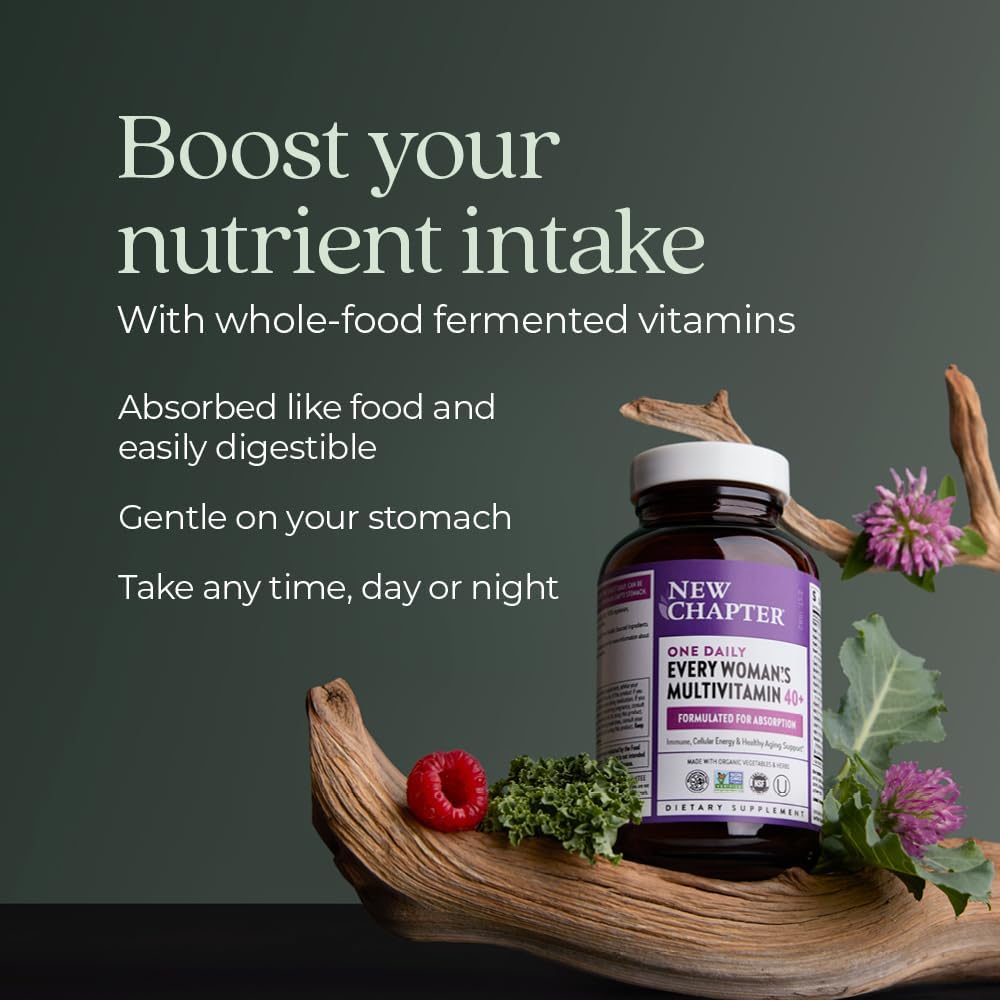 New Chapter Women’s Multivitamin 40+, extra B6 & B12, Biotin for Hair Growth, D3, Vit C, Zinc for Immune & Stress Support, Gentle on an Empty Stomach, One Daily, Non-GMO, Gluten-Free, 48/72/96 Tablets